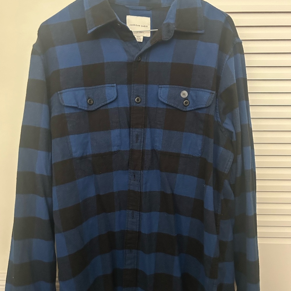 American Eagle Outfitters Blue and Black Casual Button Down Shirt